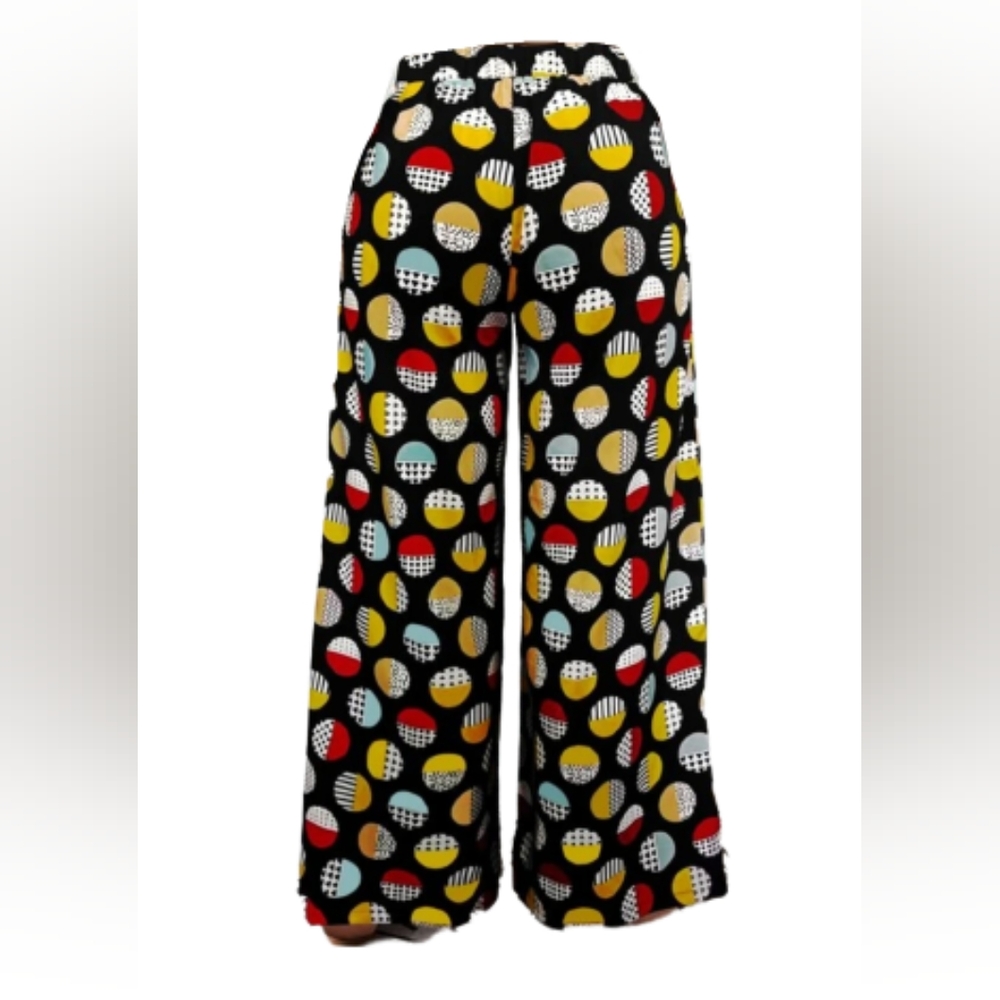 Pants Wide Leg Wrap Hem Geo Print Multicolor Red Multi Plus Size 1X - Picture 12 of 14